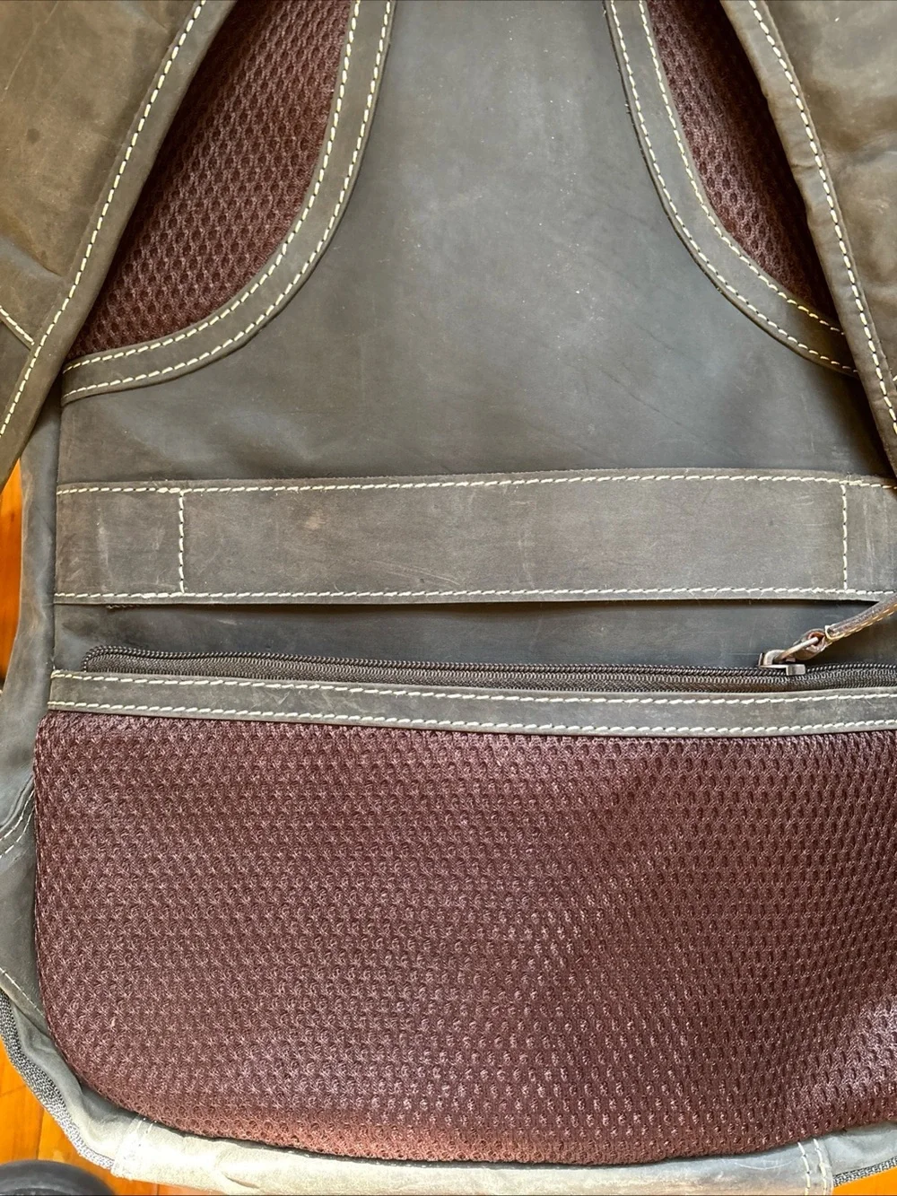 Men's Brown Leather Backpack with Embossed Motorcycle Design